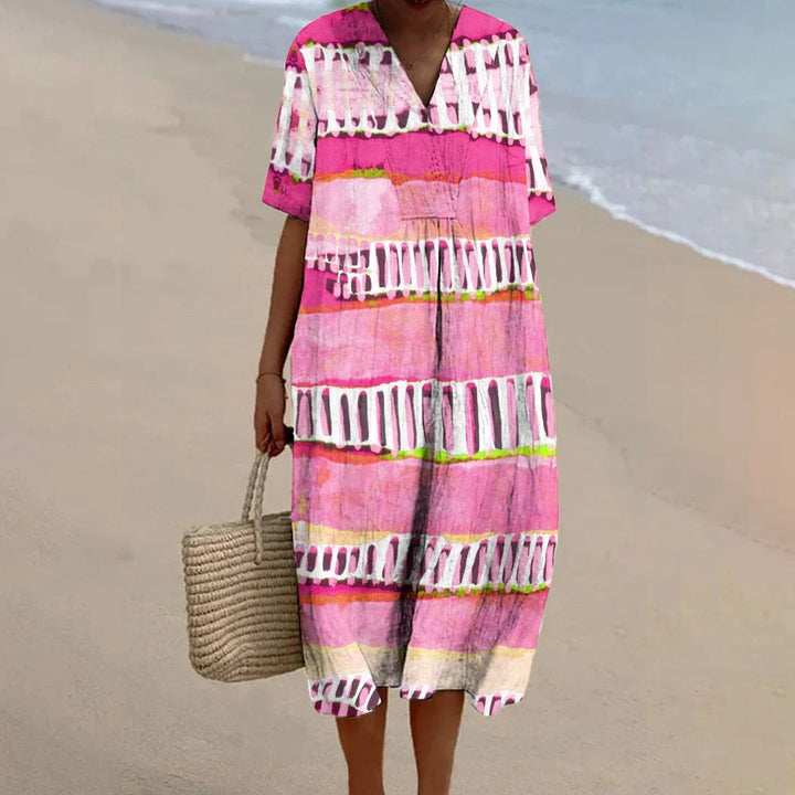 Emma – Robe Rose en Lin Décontractée